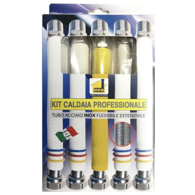 Kit tubi flessibili estensibili caldaia acciaio inox 200 400 gas 3/4 mf uni 11353 2 1/2 mf 2 3/4